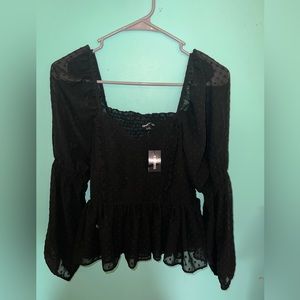 Black womens mesh, dotted blouse.